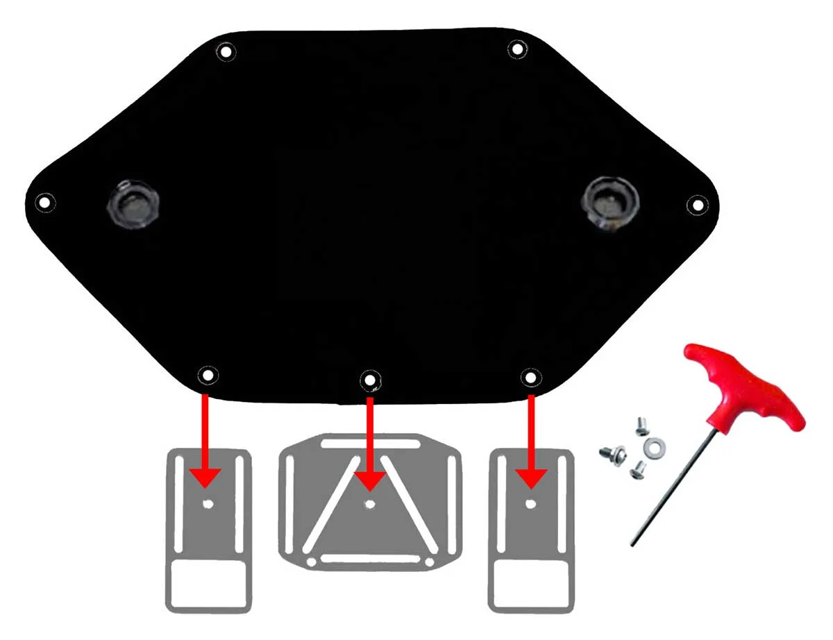 Screw the Deco Sidemount wing onto the sidemount lumbar plate and square D-rings